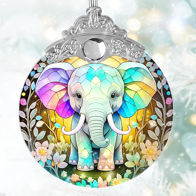 Stained Glass Suncatcher, Jocidea Elephant Ornament, Christmas Ornaments, Holidays Ornaments, Christmas Tree Decor, Elephant Decor for Home, Elephant Gifts-VerdiqueGarden