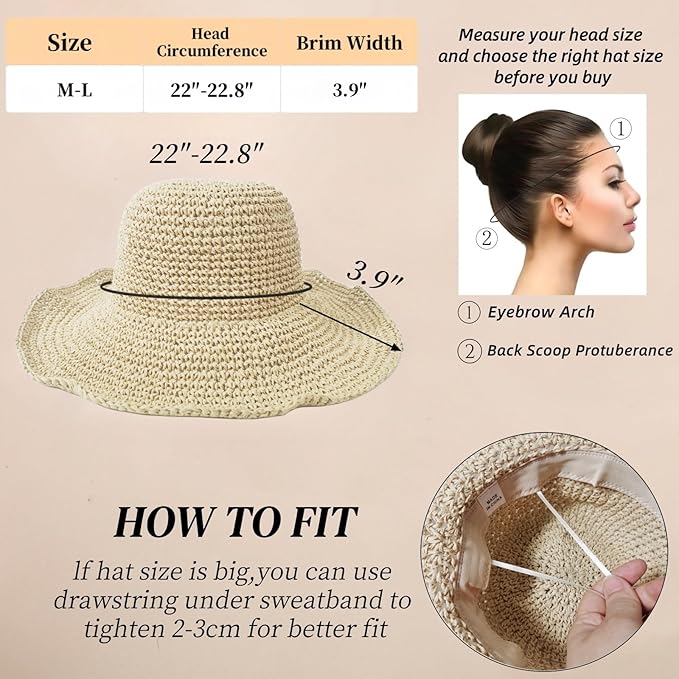 Floppy Big Beach Straw Hats for Women Foldable Summer Wide Brim Packable Sun Hat Womens Travel Straw Fedora Hat-VerdiqueGarden