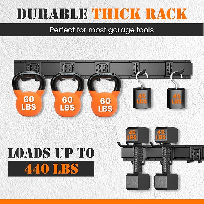 Garage Storage, Garage Organization, Garage Tool Organizer Wall Mount, Garden Tool Organization and Storage 48.1 Inches, Max 450lbs Adjustable Metal Hooks, Hangers Garden Yard Tool Rack,-VerdiqueGarden