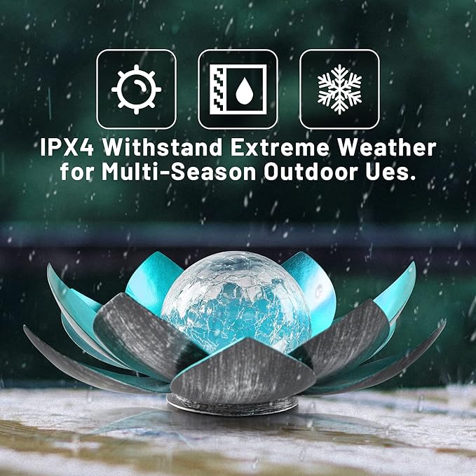 Lotus Solar Lights Outdoor,Solar LED Powered Garden Light Waterproof for Decor Tabletop Ground Yard Patio Walkway Landscape,Metal Glass LED Lotus Flower Lights-VerdiqueGarden