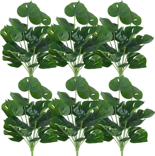 RECUTMS 6 Bundles Fake Plants Artificial Tropical Palm Leaves Tree Faux Monstera Shrubs Green Plant Turtle Leaf Stems UV Resistant Greenery Indoor Outdoor Home Garden Office Bouquet Filler Decor-VerdiqueGarden