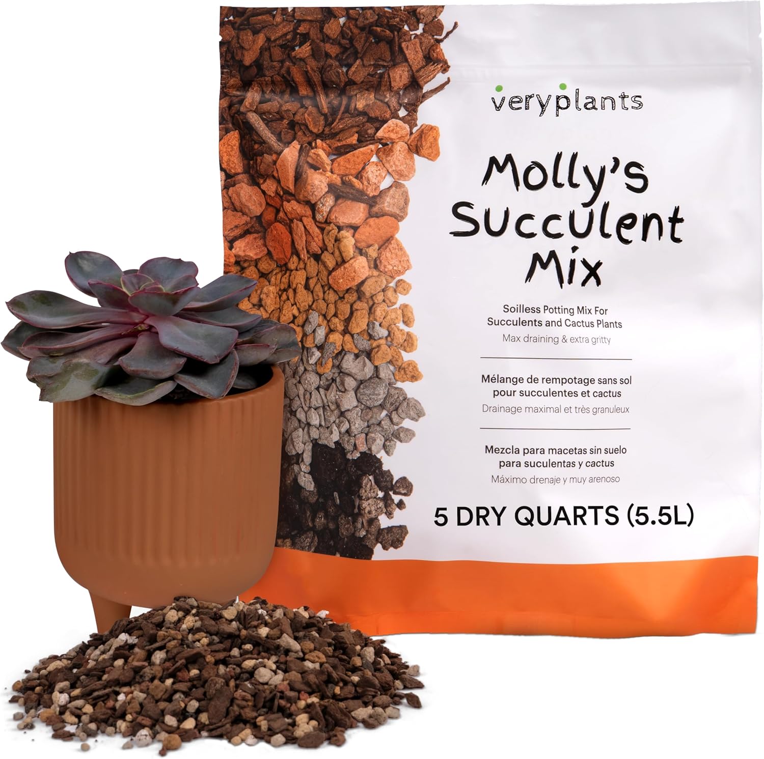 Molly's Succulent Mix - Premium Gritty Soilless Potting Mix for Succulents, Cactus and Bonsai - Contains Akadama, Hyuga, Bark Fines, Pumice, Lava Rock, Mycorrhizae 5 Dry Quarts-VerdiqueGarden
