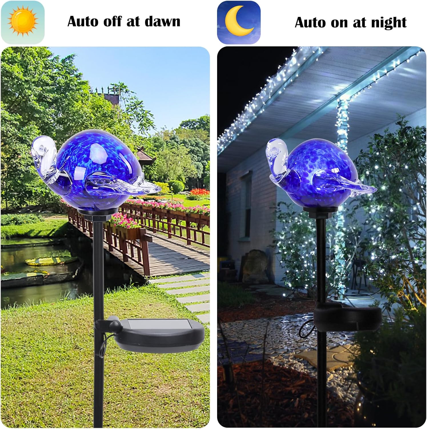 Afirst Decorative Solar Lights Outdoor Solar Turtle Stake Lights Hand Blown Glass Decorative Garden Pathway Light Outdoor Waterproof Glass Stakes Blue-VerdiqueGarden