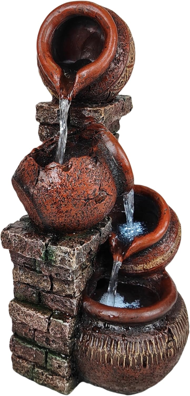 Indoor Desktop Fountain with Led Light - Layered Rock Waterfall Fountain, 13.77 x 5.9 x 5.9 inches, Silent Tabletop Water Feature Decor for Relaxation-VerdiqueGarden