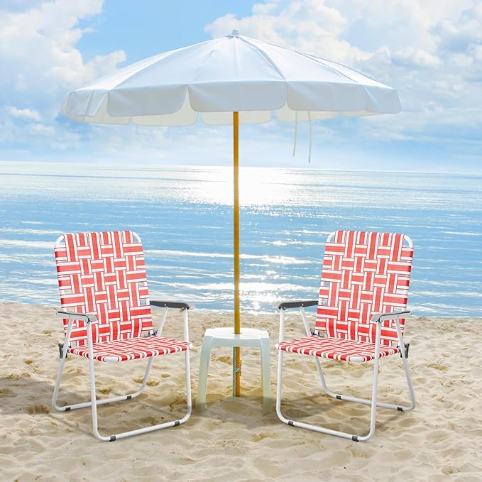 VINGLI Patio Lawn Webbed Folding Chairs Outdoor Beach Portable Camping Chair for Yard, Garden (2, Red, Oversized)-VerdiqueGarden