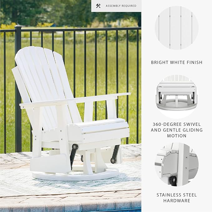 Signature Design by Ashley Hyland Wave Casual Weather Resistant HDPE Outdoor Swivel Glider Chair, White-VerdiqueGarden