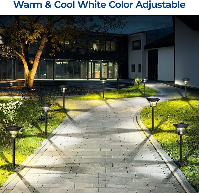 CINOTON 12 Pack RGBCW Solar Pathway Outdoor Lights, 3 Lighting Modes Solar LED Garden Lights, IP65 Waterproof Outside Solar Powered Landscape Lighting for Planter Lawn Pool Balcony RGB/Warm/Cold White-VerdiqueGarden