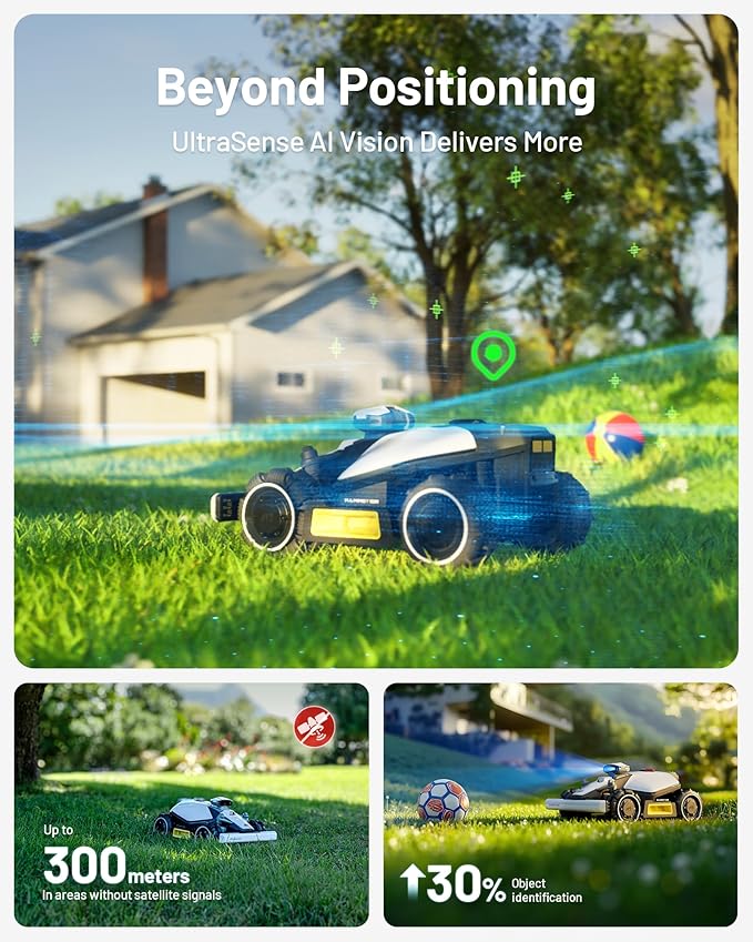 LUBA mini AWD 800 Robot Lawn Mower with 4G for 0.2 Acre, All-Wheel-Drive for 80% Slope, No Perimeter Wire, UltraSense AI Vision+RTK Auto-Mapping, Cutting Height 0.8"-2.6"-VerdiqueGarden