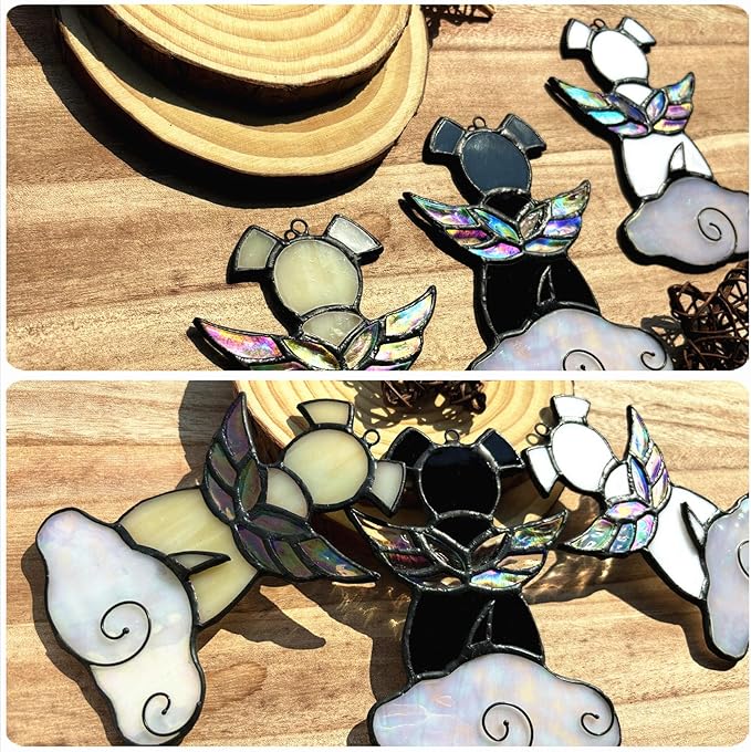 Stained Glass Angel Wings Dog Memorial Gifts for Loss of Dog Sympathy Gift Suncatcher, Rainbow Bridge Pet Passing Away Remembrance in Memory, Dog Bereavement Gifts for Loss of Pet,Yellow-VerdiqueGarden