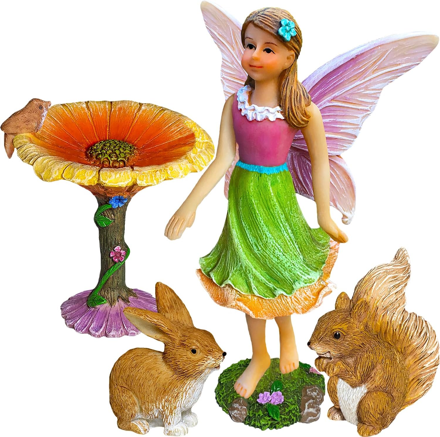 Mood Lab Fairy Garden Kit - Miniature Figurines & Accessories - Flower Set of 4 pcs - for Outdoor or House Decor-VerdiqueGarden