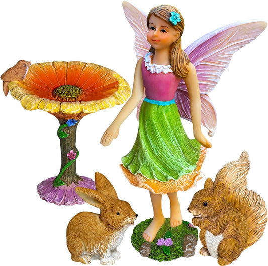 Mood Lab Fairy Garden Kit - Miniature Figurines & Accessories - Flower Set of 4 pcs - for Outdoor or House Decor-VerdiqueGarden