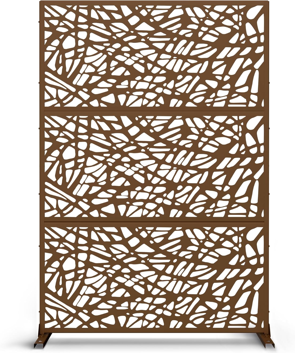 Metal Privacy Screen Outdoor 72" H×47" W,Freestanding Decorative Privacy Screen for Balcony Yard&Garden,Privacy Fence-Brown&Net-VerdiqueGarden