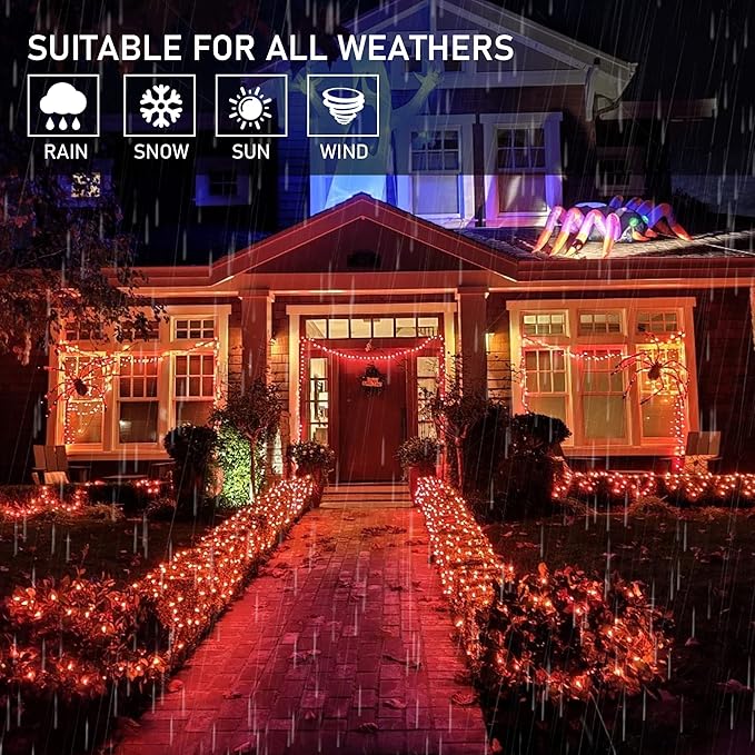 Weillsnow Orange Halloween Lights, 66FT Plug-in Waterproof String Lights, 8 Modes with Memory for Indoor/Outdoor Garden Decorations-VerdiqueGarden