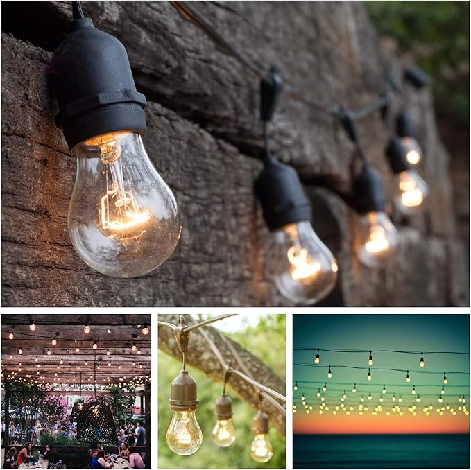 Hometown Evolution, Inc. 100 Foot E26 Outdoor Commercial String Lights with Suspended Socket for Weatherproof Heavy Duty Vintage Outside Lighting - Set of 50 A15 Clear Bulbs-VerdiqueGarden
