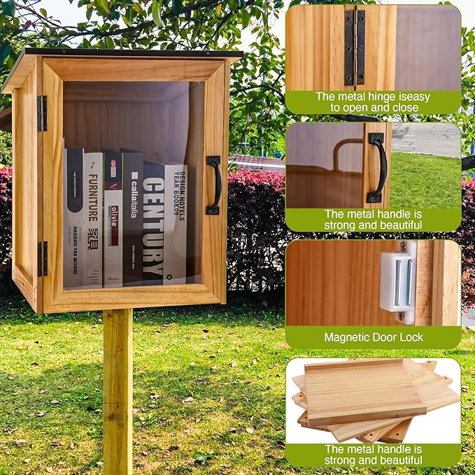 Little Library Box Outdoor Kit - A Wooden Library Box and A Library Garden Flag for Sharing Books, Communication and Learning Between Neighbouring Communities-VerdiqueGarden