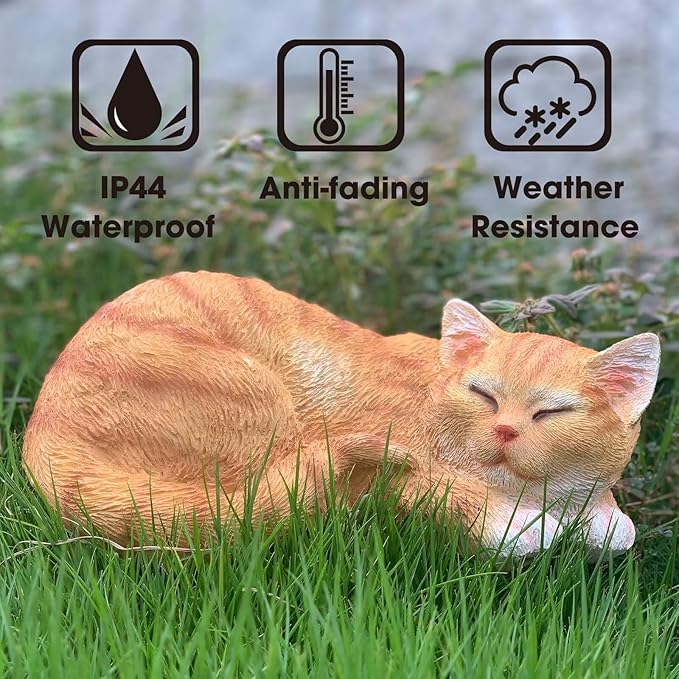 Garden Decor Cat Statue Outdoor Statue, Cat Figurines Garden Statues & Sculpture Decoration, Sleeping Cat Statue Decor for Patio, Porch and Lawn, Cat Gifts for Cat Lover and Women, Cat Memorial Stone-VerdiqueGarden