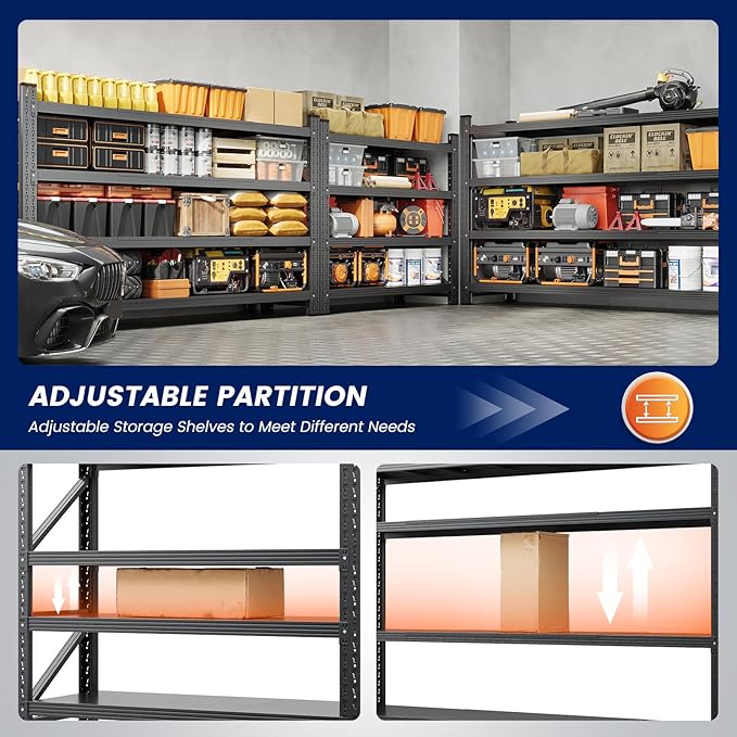 Yizosh 48" W Metal Garage Storage Shelves,Heavy Duty Adjustable Steel Organization Shelving,Utility Rack Shelf,48" W x 24" D x 69" H for Basement,Warehouse,Industrial-VerdiqueGarden