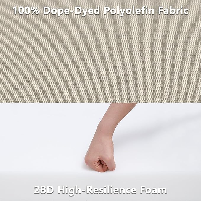 Favoyard Patio Chair Cushions 24 x 24 x 4 Inch Waterproof Outdoor Seat Cushions for Patio Furniture 3-Year Color Fastness Garden Sofa Couch Chair Pads with Handle & Adjustable Straps Set of 2, Beige-VerdiqueGarden