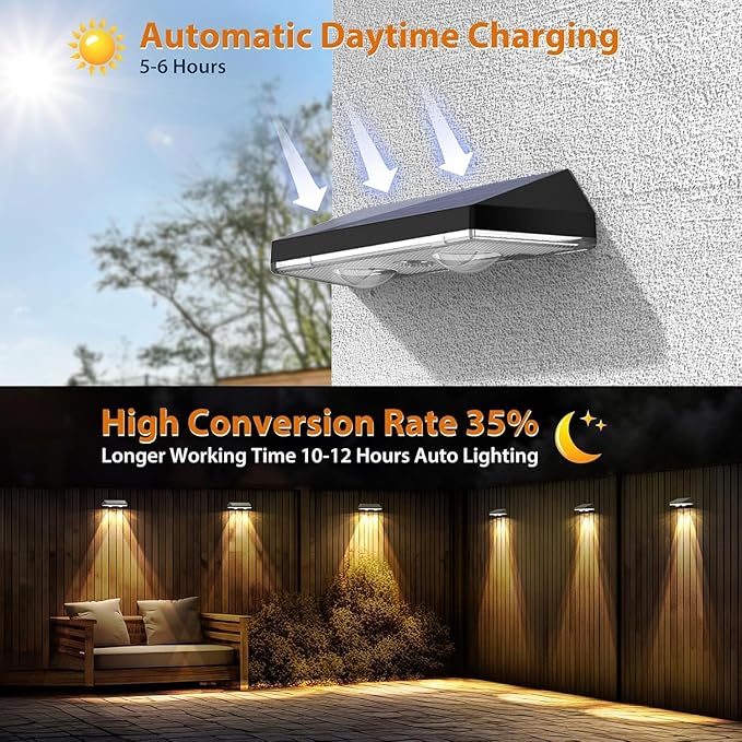 Solar Fence Lights,Warm White & Cold White & Mixed Color 3 Modes Bright Lens LED Dusk to Dawn Deck Light, Outdoor Waterproof,Solar Outdoor Lights for Backyard/Railing/Wall (12Pack)-VerdiqueGarden