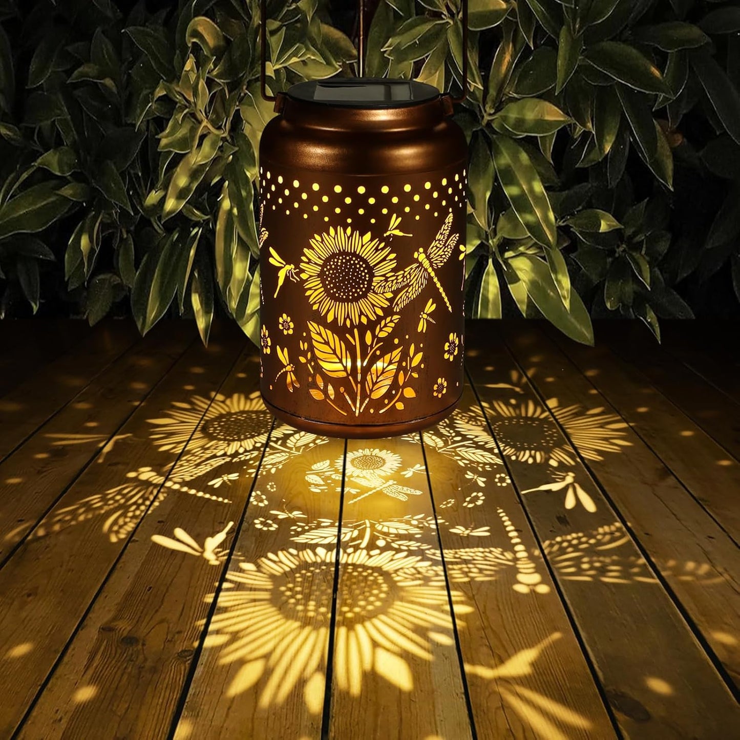 2 Pack Solar Lanterns Outdoor Waterproof, Dragonflies Garden Decor Gifts for Women Mom Grandma Hanging Solar Lights Metal Decoration Outside for Yard, Pati(Sunflowers)-VerdiqueGarden