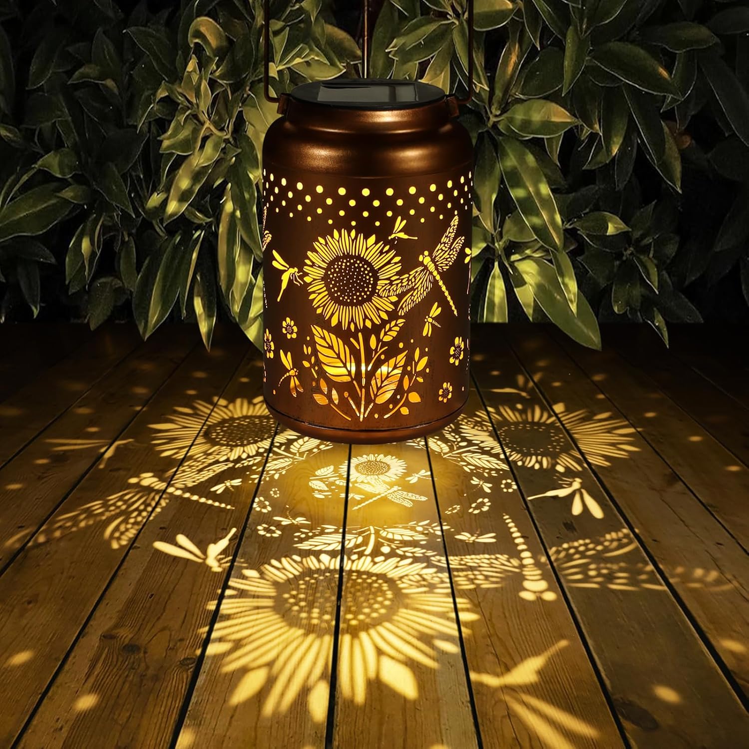 2 Pack Solar Lanterns Outdoor Waterproof, Dragonflies Garden Decor Gifts for Women Mom Grandma Hanging Solar Lights Metal Decoration Outside for Yard, Pati(Sunflowers)-VerdiqueGarden