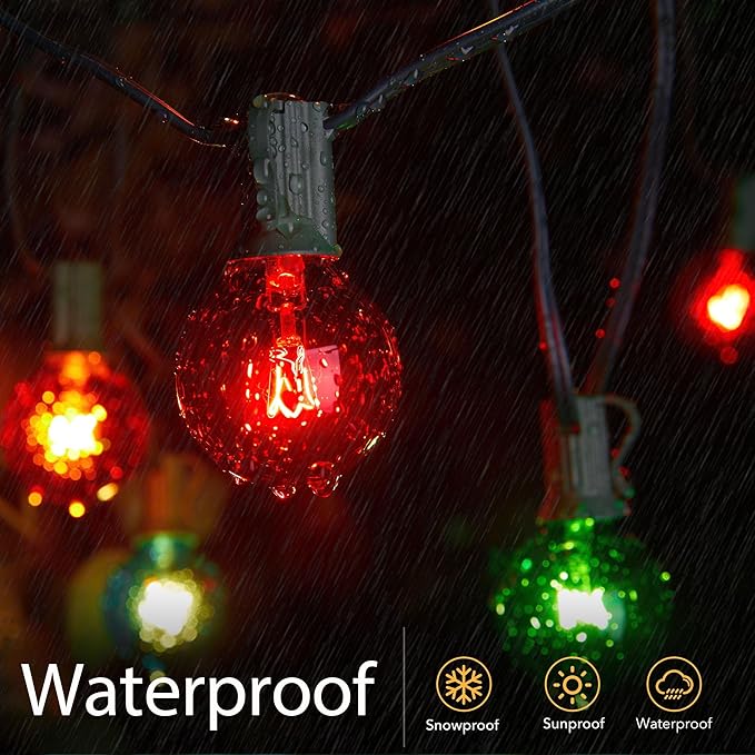 Brightown 50 Pack G40 Colorful Incandescent Bulb, Vintage Globe Replacement Light Bulb for Christmas Lights, 5 Watt E12 C7 Candelabra Base for Patio Yard Garden Holiday Xmas Decoration-VerdiqueGarden