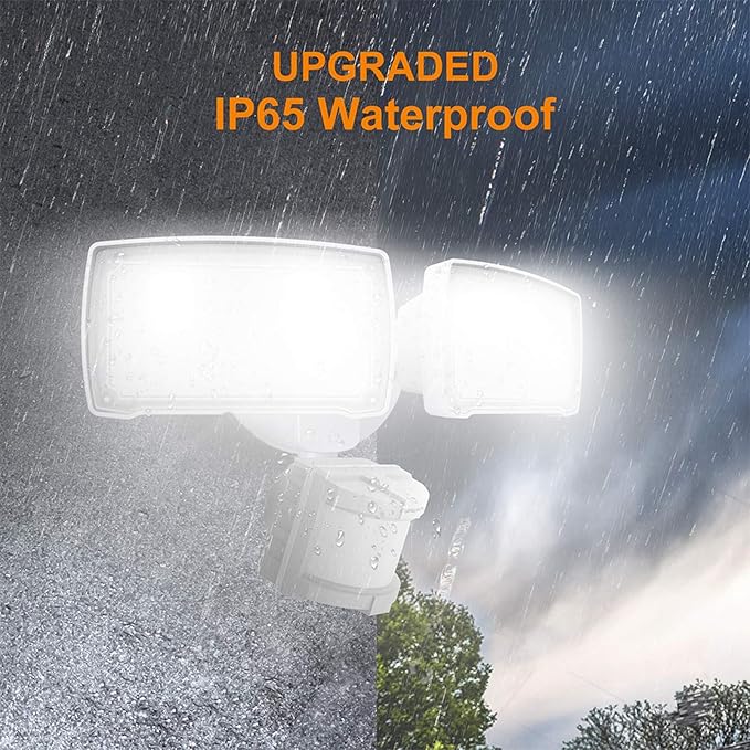 LEPOWER LED Motion Sensor Security Lights Outdoor, 30W 3200LM, 5500K, IP65 Waterproof, 2 Head Motion Detector Flood Light for Garage, Yard, Porch, White (NOT Solar Powered)-VerdiqueGarden