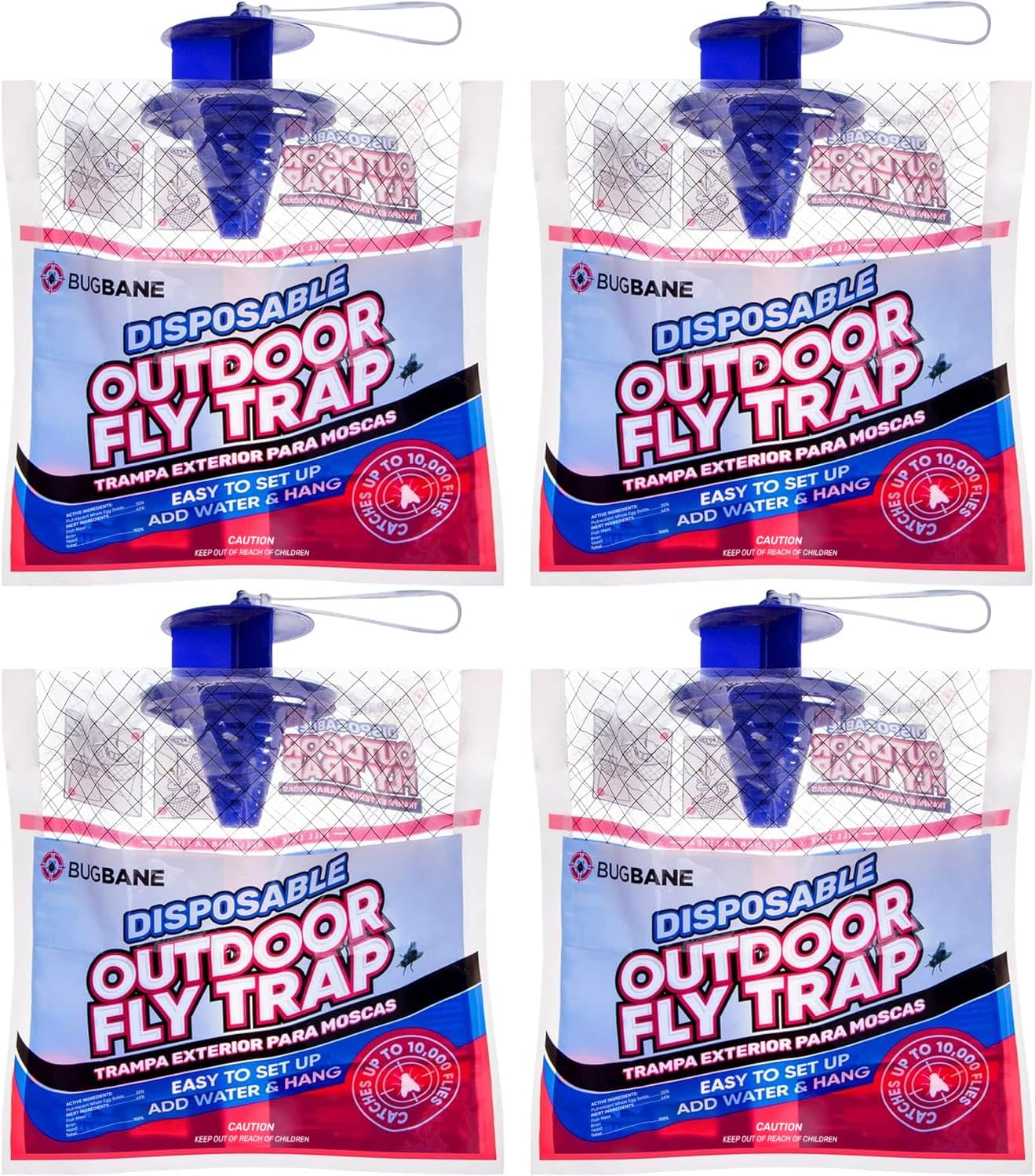 Fly Traps Outdoor Fly Trap for Patio. 4 Non-Toxic Pre-Baited Flies Bags Outdoor Disposable. Hanging Bug Catchers for All Filth Flies Killer for Outside Bug Control in Yard Horse Ranch Trash Can-VerdiqueGarden