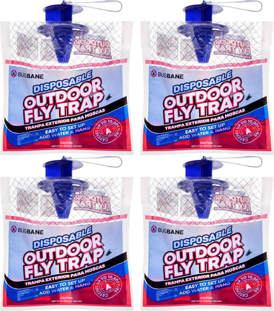 Fly Traps Outdoor Fly Trap for Patio. 4 Non-Toxic Pre-Baited Flies Bags Outdoor Disposable. Hanging Bug Catchers for All Filth Flies Killer for Outside Bug Control in Yard Horse Ranch Trash Can-VerdiqueGarden