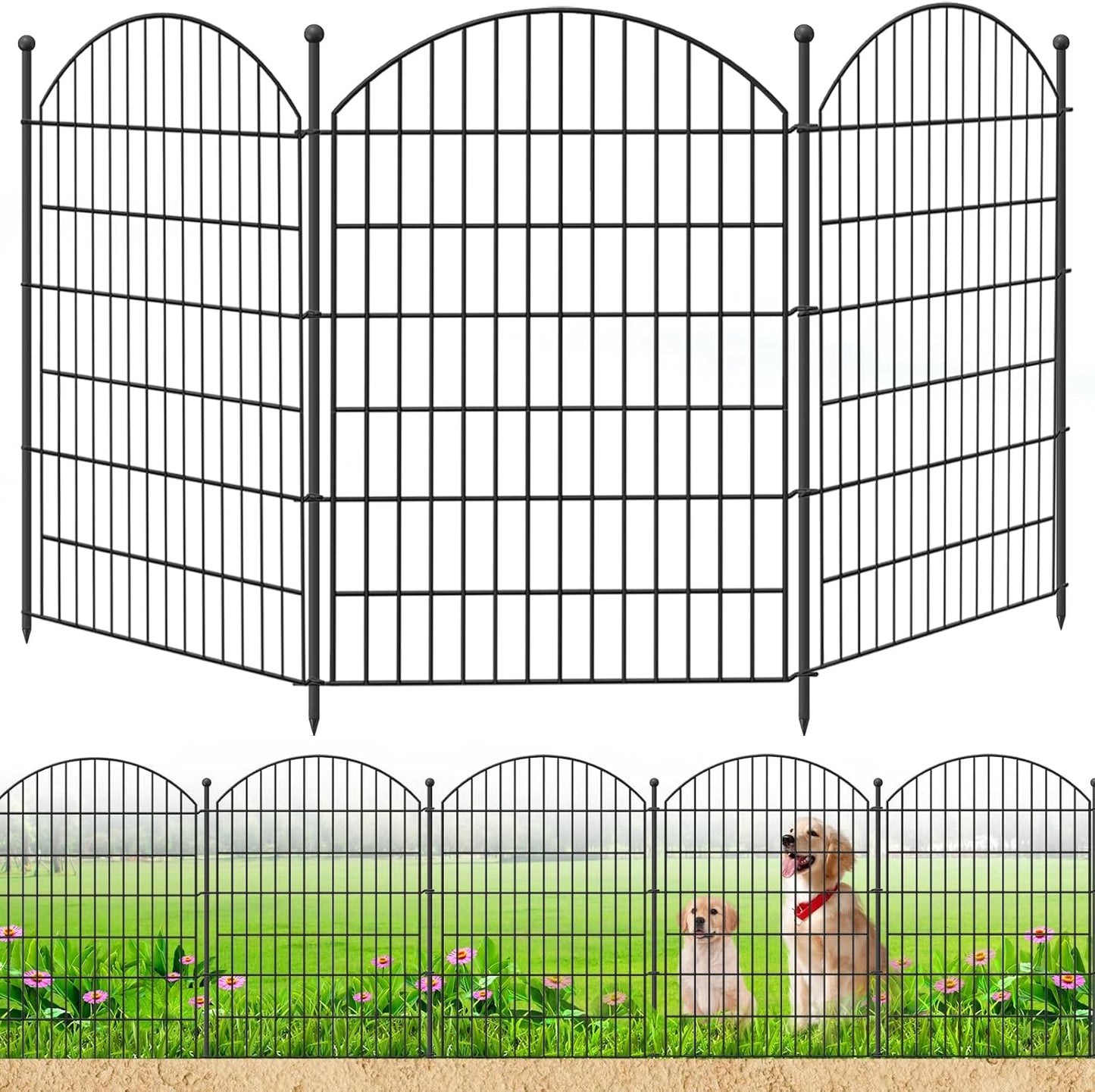 Decorative Garden Fence 40in (H) x24ft (L), 10 Pack No Dig Fence Animal Barrier for Dog, Arched Flower Bed Edging, Wire Border Panel Fencing for Yard Patio Outdoor Decor-VerdiqueGarden