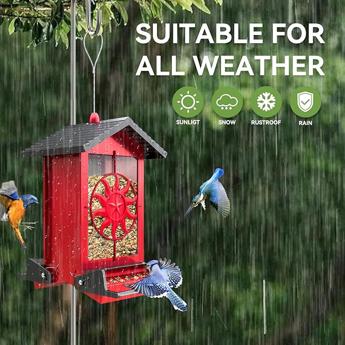 Squirrel Proof Bird Feeders for Outdoors, 5LBS Large Capacity Metal Wild Bird Feeder with Bilateral Weight-Activated Perches, Anti Squirrel Bird Feeders for Outside Finch, Cardinal, Blue Jay-VerdiqueGarden