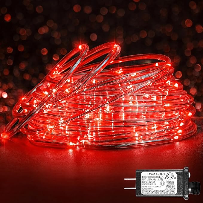 66FT 200 LED Rope Lights for Outside, Christmas String Lights with Waterproof 8 Modes, Flexible and Connectable Plug in Fairy Lights for Outdoor Indoor Bedroom Patio Wedding Decorations, Red-VerdiqueGarden
