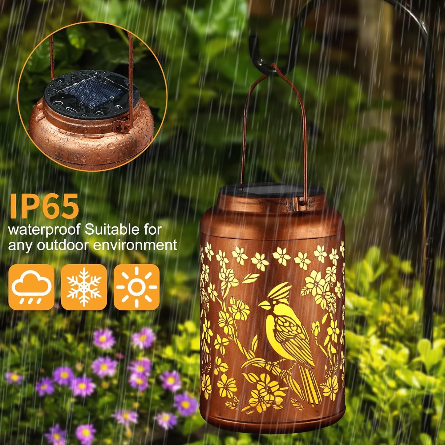 Solar Lanterns Outdoor Waterproof Garden Decor Birthday Gifts for Women Mom Grandma Hanging Lights Metal Decoration Outside for Yard, Patio,Backyard,Porch(Red Bird)-VerdiqueGarden