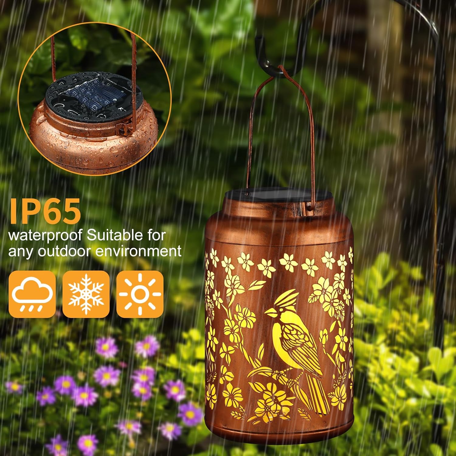 Solar Lanterns Outdoor Waterproof Garden Decor Birthday Gifts for Women Mom Grandma Hanging Lights Metal Decoration Outside for Yard, Patio,Backyard,Porch(Red Bird)-VerdiqueGarden