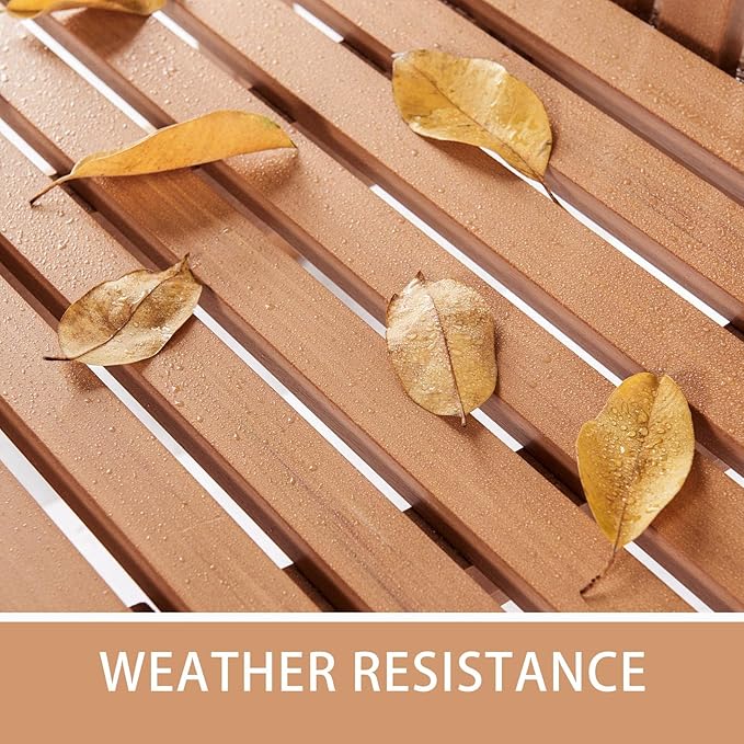 Psilvam 2-Person Poly Lumber Outdoor Bench with 700 Lbs Weight Capacity – Weatherproof Garden Seating for, Balcony Porch & Park, All-Weather Fade-Resistant Patio Furniture (Teak Color)-VerdiqueGarden