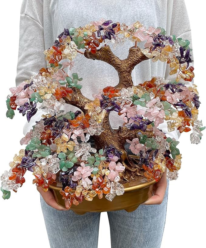 Feng Shui Money Tree Large Pine Tree Style Crystal Quartz Lucky Tree Gem Tree for Office Home Feng Shui Decoration for Wealth/Fortune and Luck (Yellow)-VerdiqueGarden