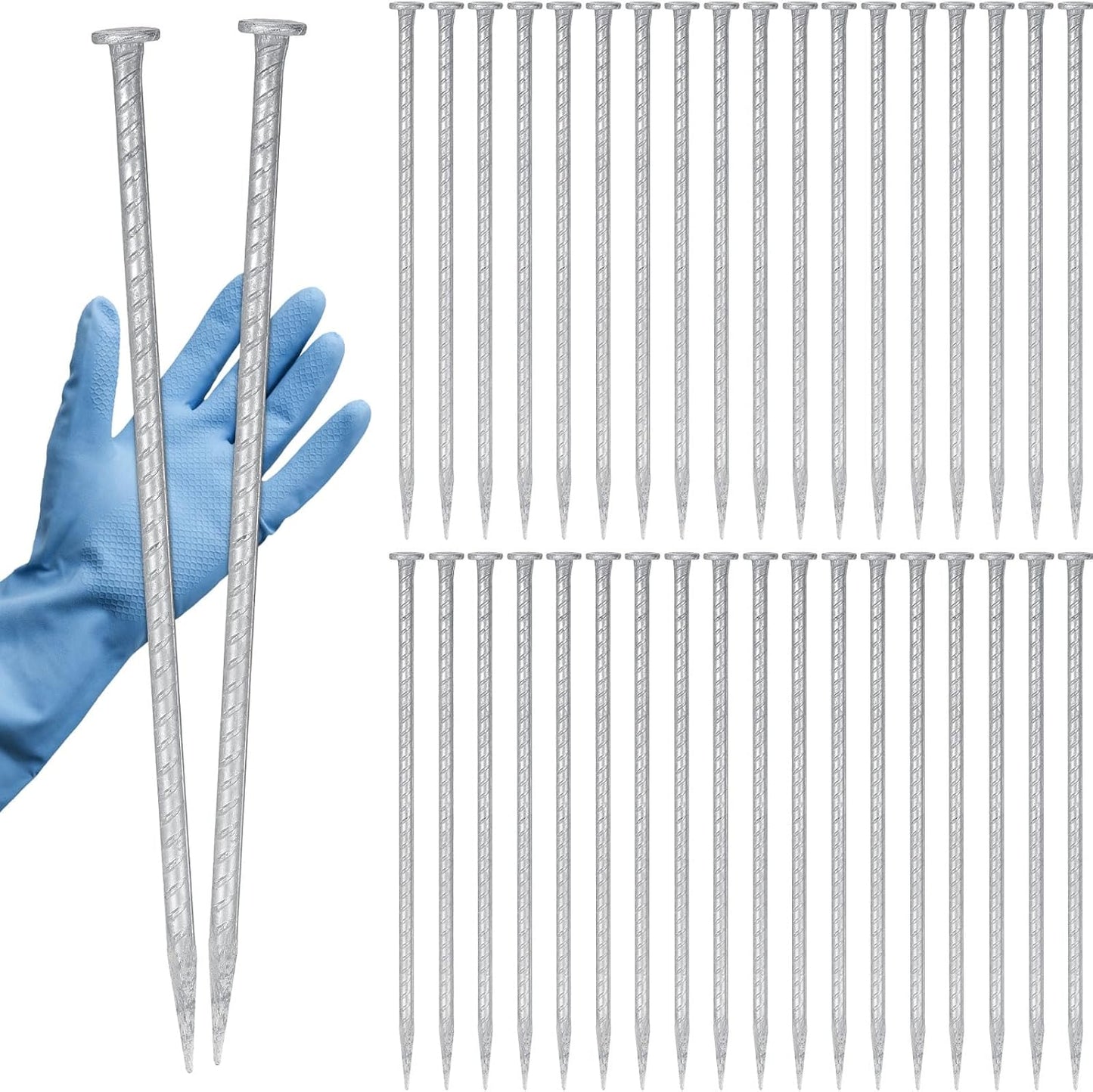 Tandefio 36 Pcs 14 Inch Rebar Stakes, 1/2 Inch Diameter Threaded Galvanized Steel Ground Anchors Plant Support Garden Stakes, Heavy Duty Metal Landscape Spikes for Speed Bump Tent-VerdiqueGarden