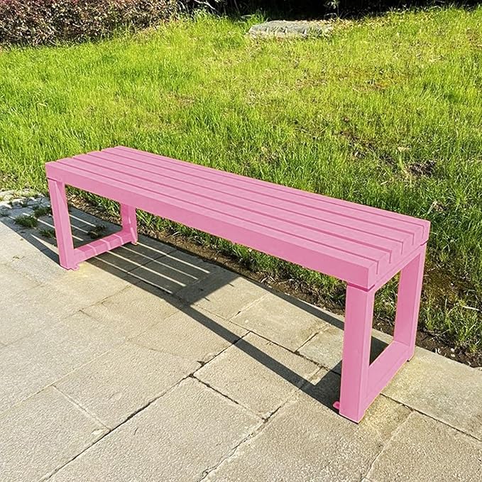 Weatherproof Metal Dining Bench, Outdoor Bench Backless Patio Bench 2-Person Farmhouse Bench Garden Bench for Kitchen, Living Room, Entryway(Pink,40in)-VerdiqueGarden