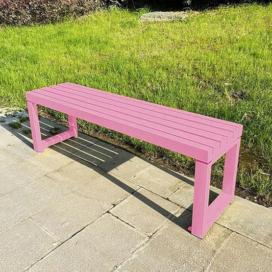 Weatherproof Metal Dining Bench, Outdoor Bench Backless Patio Bench 2-Person Farmhouse Bench Garden Bench for Kitchen, Living Room, Entryway(Pink,59in)-VerdiqueGarden