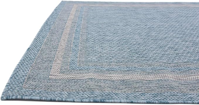 Unique Loom Outdoor Border Collection Area Rug - Soft Border (5' 1" x 8' Rectangle, Aquamarine/ Ivory)-VerdiqueGarden