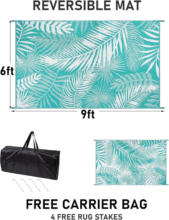 HiiARug Outdoor Rug 6x9Ft Waterproof for Patios Clearance, Reversible Plastic Straw Patio Mat Large Area Rugs RV Mats for Outside Trailers Campers Porch Deck Beach Backyard ﻿-VerdiqueGarden