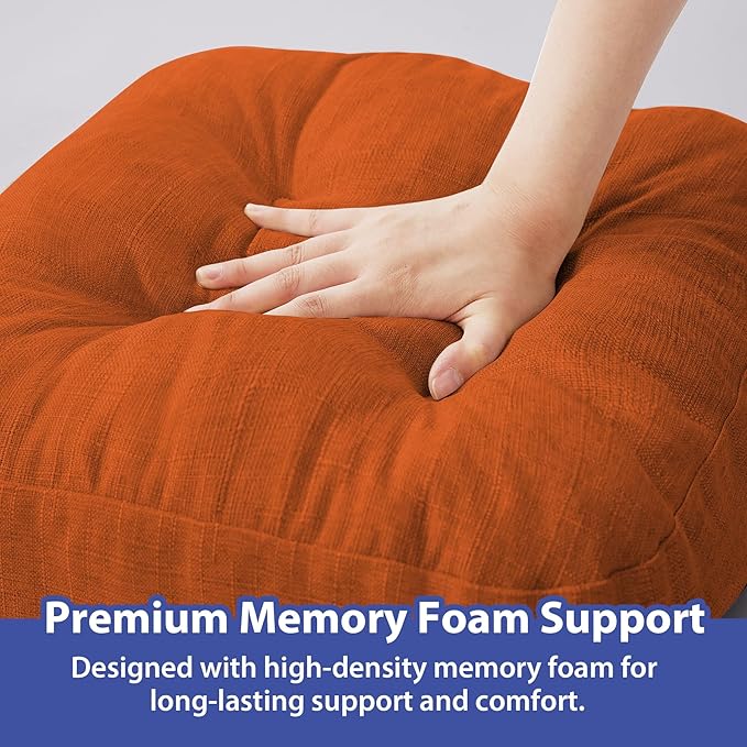 Chair Cushions for Dining Chairs, Dining Chair Cushions, Tufted Indoor Chair Pads with Ties & Non Slip Backing, Seat Cushions for Kitchen Chairs 16.5” x 16.5” x 3.5”, Set of 4, Orange-VerdiqueGarden