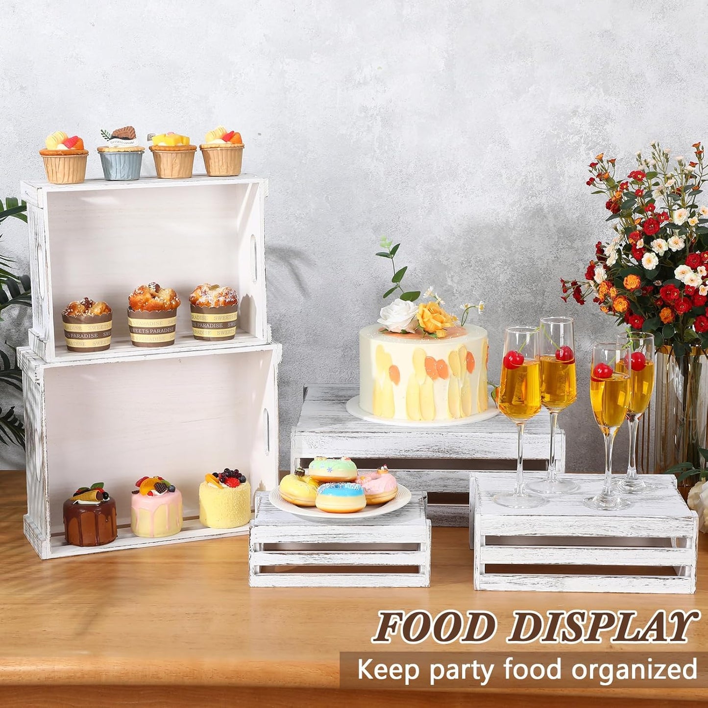 5 Pack Decorative Wood Crates for Display 5 Sizes Rustic Nesting Wooden Crates Vintage Storage Container Boxes with Handles Handmade Decorative Baskets Bin for Farmhouse(Vintage White)-VerdiqueGarden