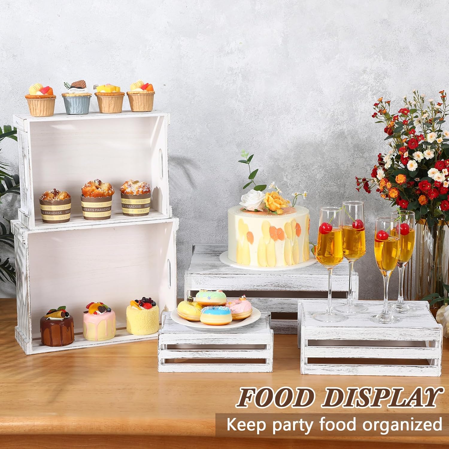 5 Pack Decorative Wood Crates for Display 5 Sizes Rustic Nesting Wooden Crates Vintage Storage Container Boxes with Handles Handmade Decorative Baskets Bin for Farmhouse(Vintage White)-VerdiqueGarden