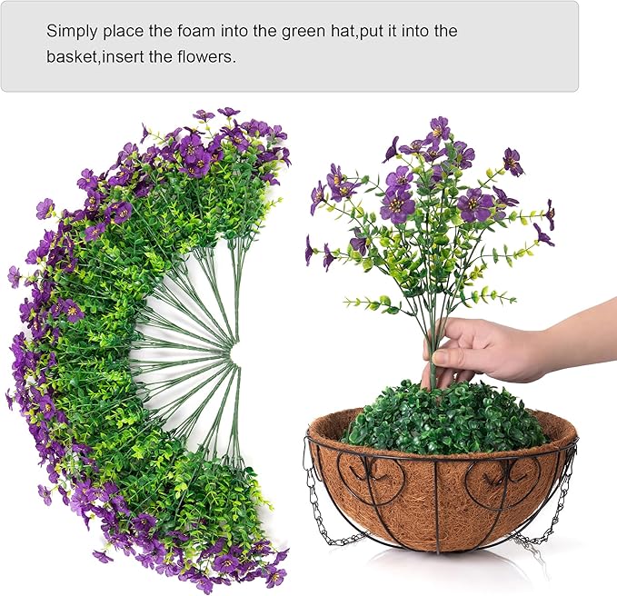 Artificial Fake Hanging Plants Flowers with Basket Outdoor Decor Faux Silk Dasiy Flower Arrangements in Pot Planter for Porch Home Indoor Patio Garden Yard Decoration-VerdiqueGarden