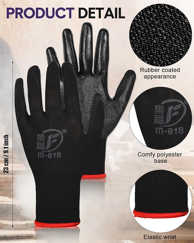 Nuogo 48 Pairs Gardening Gloves for Men Women Rubber Coated Safety Work Gloves Bulk for Gardening Construction Work-VerdiqueGarden