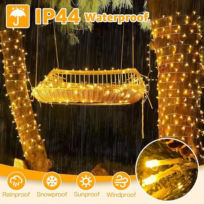 Ollny Christmas Lights Outdoor 400LED 131FT, Warm White Fairy Lights with Remote 3 Timer, Plug in 8 Modes String Lights for Bedroom Indoor Outside House Party Xmas Decorations-VerdiqueGarden