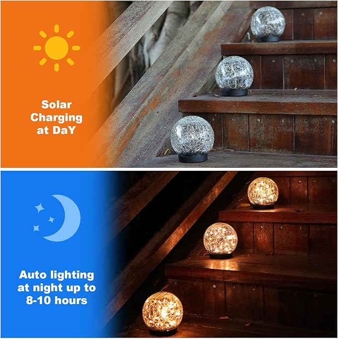 Solar Globe Lights Outdoor Waterproof-Solar Balls-Solar Garden Lights-Solar Orbs for Outside 2 Pack Cracked Glass Ball for Lawn Patio Yard Backyard Decorations-VerdiqueGarden
