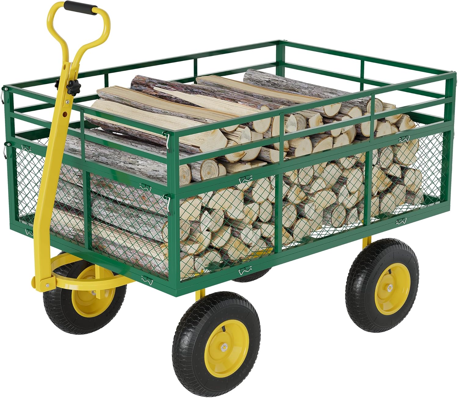 3-in-1 Heavy-Duty Steel Garden Cart, 1400 Lbs Garden Wagon, with 13 Inch All-Terrain Tires and Removable Mesh Side Panels, 180° Rotating Handle, Metal Multi-Function Carts, Outdoor Gardens Wagon Cart-VerdiqueGarden