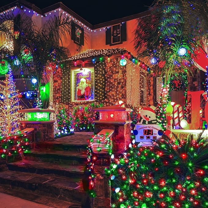 KNONEW 600ft 1500 LED String Lights Outdoor Christmas Lights 8 Modes & Timer Fairy Light Plug in Waterproof LED String Lights for Xmas Yard Tree Wedding Party Holiday Decorations (Red and Green)-VerdiqueGarden